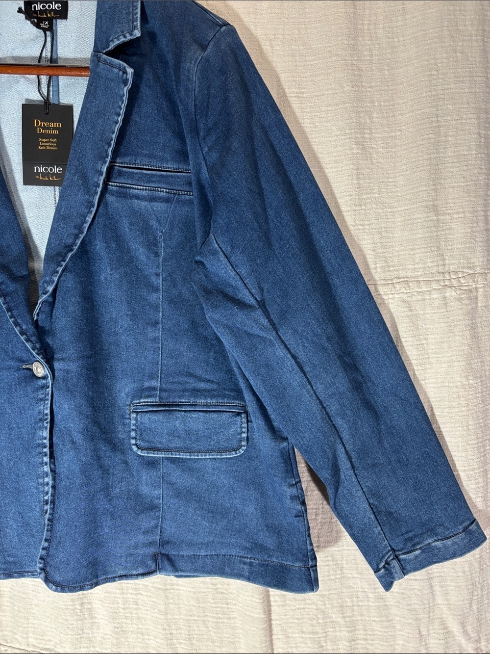 NWT Nicole by Nicole Miller Dream Denim Blazer Jacket Indigo Plus Size - Picture 7 of 9